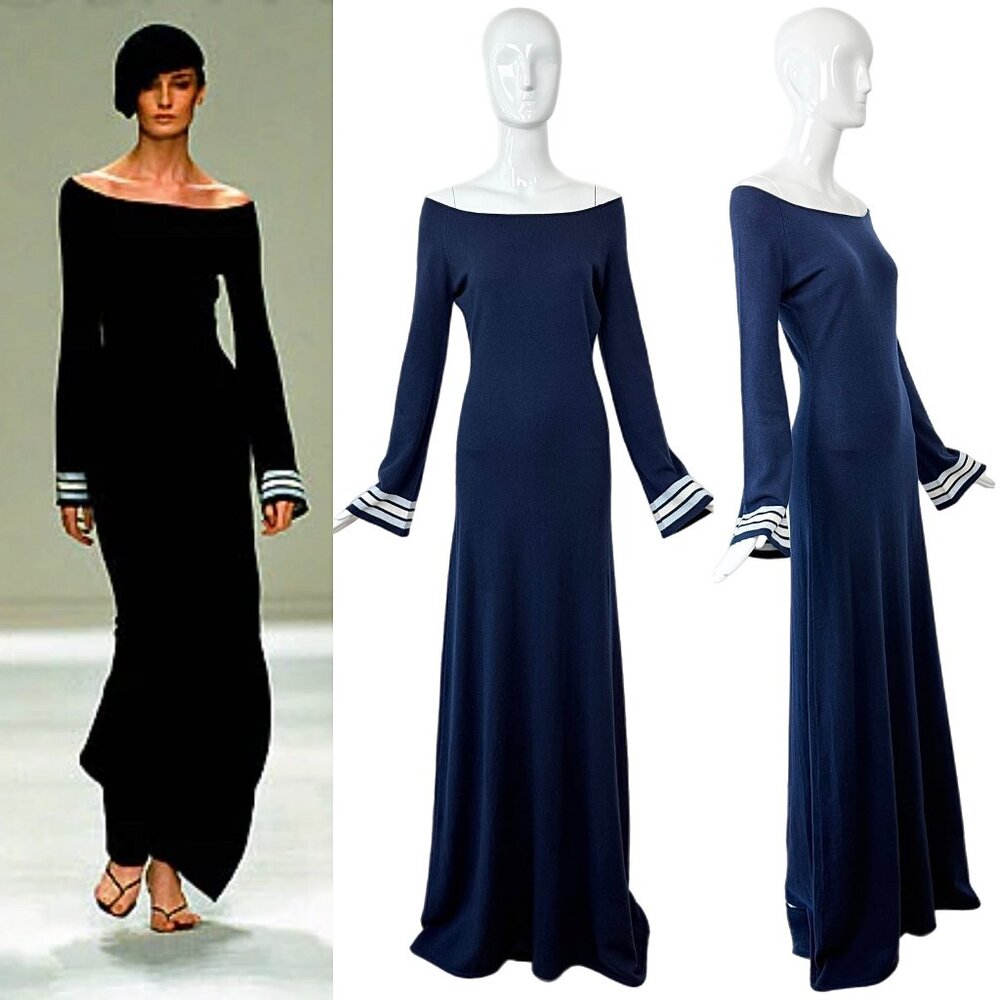 RANDOLPH DUKE 2000 Vintage Runway Cashmere Off The Shoulder Maxi Dress Gown